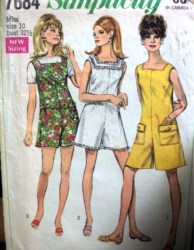 7684  Simplicity 1968 SHORT SLEEVELESS PANTDRESS, PANTJUMPER LENGTHS PATTERN 10 or Jr 7 choice